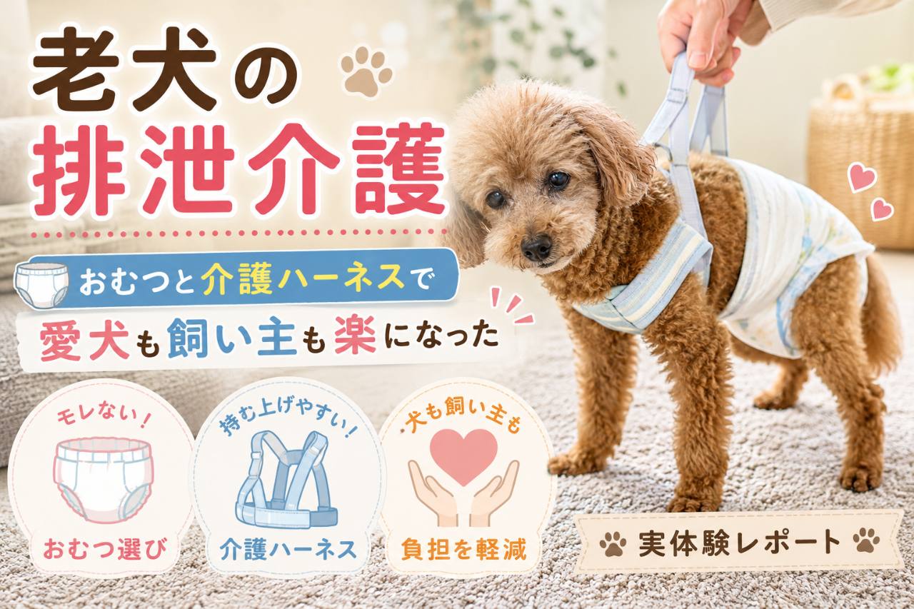老犬の排泄介護で役立つおむつと介護ハーネス